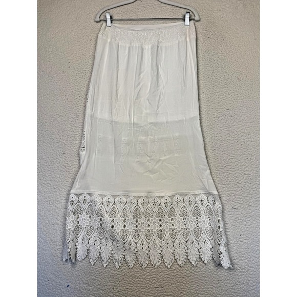 Solitaire Skirt Womens Medium White Lace Layered Crochet Midi Boho Lined Cottage - Picture 2 of 7